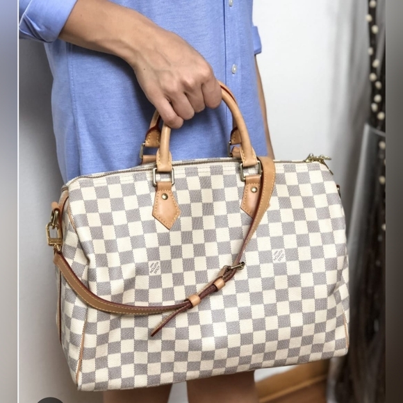 Louis Vuitton Speedy Bandouliere 35 Damier Azur Shoulder Bag Beige/Cream - Picture 5 of 15
